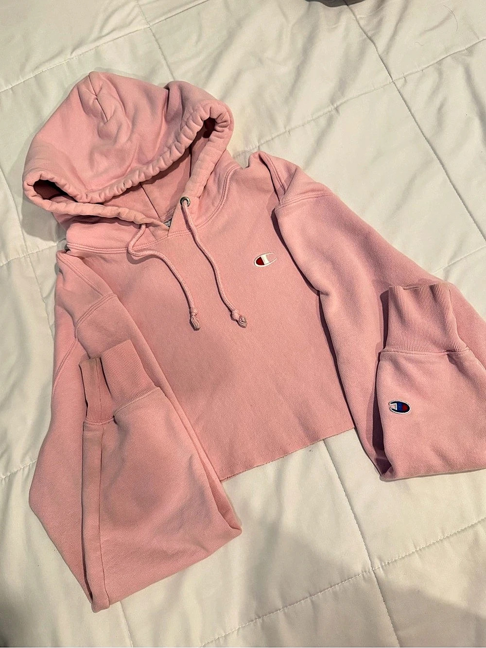Champion Cropped Cut-Off Pink Hoodie